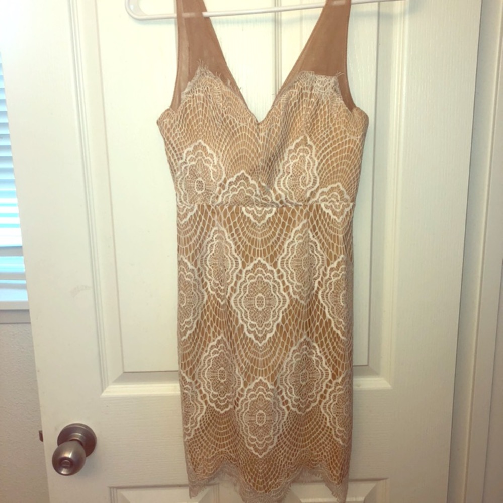 Lulu’s white and tan mesh cocktail dress